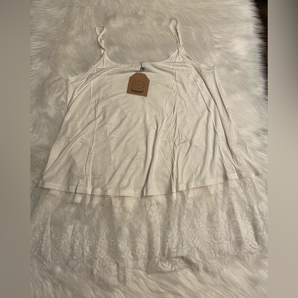 Top Extender, Lace Hem, Jersey Knit, Tank, Spaghetti Straps, Cream, Large, NWT